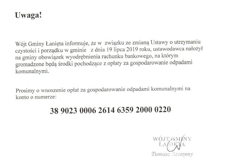 Informacja dot. nr konta
