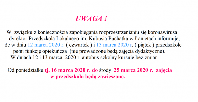 przedszkole odwołane