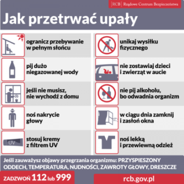 Przypominamy w upały szczególnie uważajmy na dzieci, osoby starsze i zwierzęta!