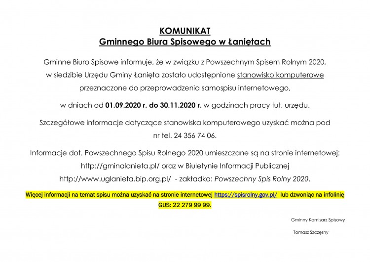 KOMUNIKAT GBS ŁANIĘTA po sprawdzeniu1-1-1