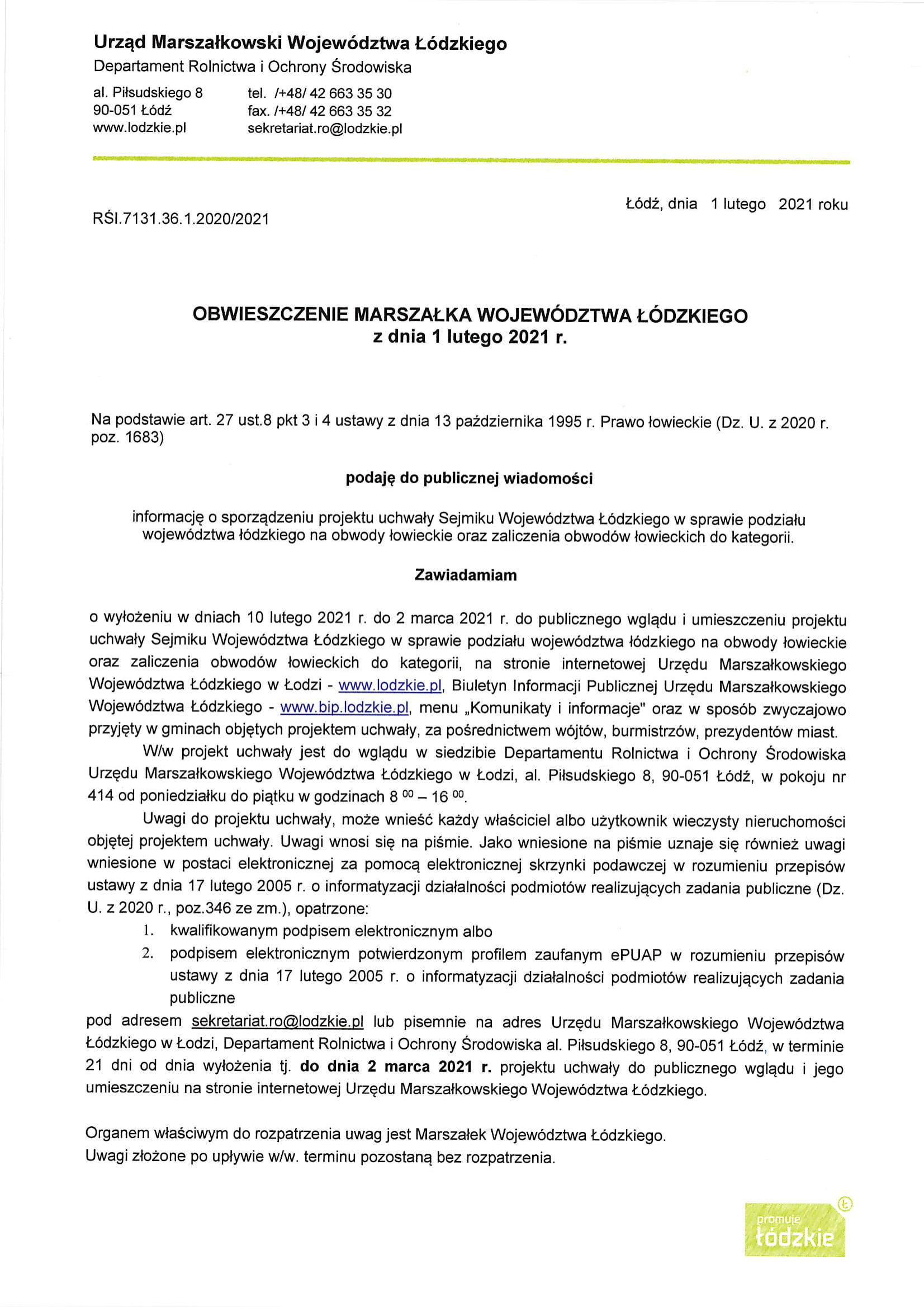 Obwieszczenie Marszałka Województwa Łódzkiego-1