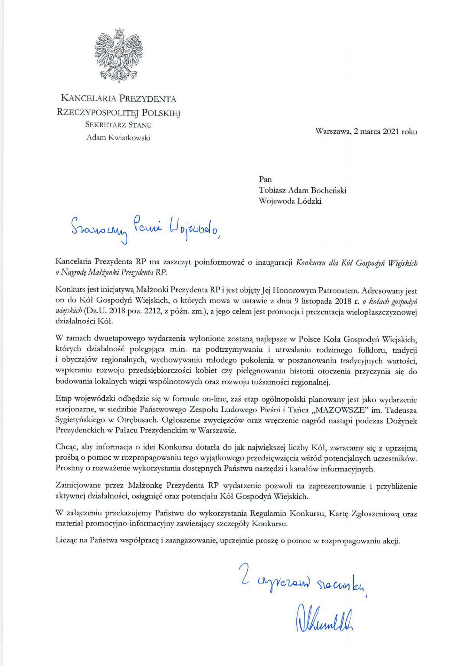 Informacja o inauguracji Komnkursu dl Kół Gospodyń Wiejskich o Nagrodę Małżonki Prezydenta RP-1-1