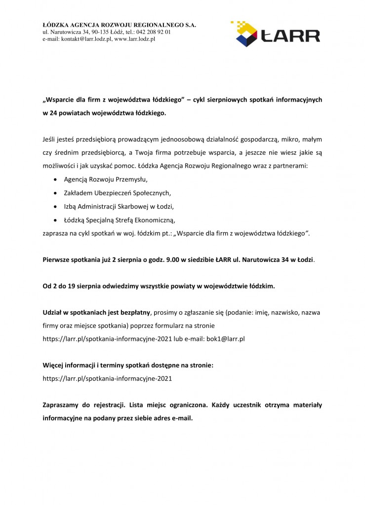 Cykl sierpniowych spotkań informacyjnych - Wsparcie dla firm z województwa łódzkiego-1