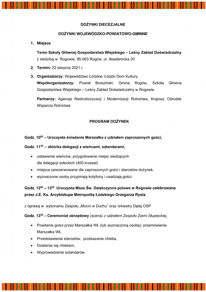 Ramowy Program Dożynki Wojewódzkie 2021-2