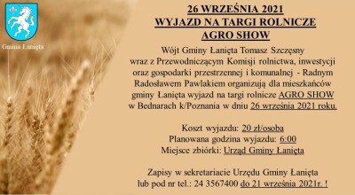 26 WRZEŚNIA 2021 – WYJAZD NA TARGI ROLNICZE AGRO SHOW