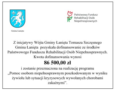 Dofinansowanie z Państwowego Funduszu Rehabilitacji Osób Niepełnosprawnych dla Gminy Łanięta