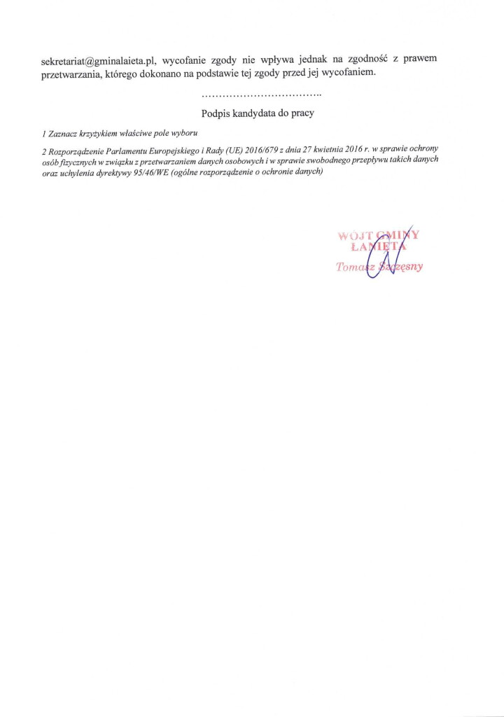 Zarządzenie 24.22 w sprawie ogłoszenia konkursu na stanowisko dyrektora Szkoły Podstawowej im. Kornela Makuszyńskiego w Łaniętach (2)-8