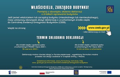 WŁAŚCICIELU/WSPÓŁWŁAŚCICIELU, ZARZĄDCO BUDYNKU PAMIĘTAJ O OBOWIĄZKU ZŁOŻENIA DEKLARACJI O ŹRÓDŁACH OGRZEWANIA BUDYNKÓW!