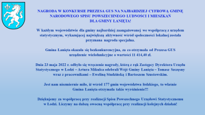 NAGRODA W KONKURSIE PREZESA GUS NA NAJBARDZIEJ CYFROWĄ