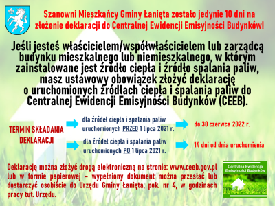 UWAGA! ZOSTAŁO JEDYNIE 10 DNI NA ZŁOŻENIE DEKLARACJI DO CENTRALNEJ EWIDENCJI EMISYJNOŚCI BUDYNKÓW!