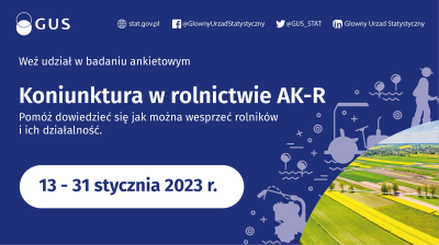 W dniach od 13 do 31 stycznia 2023 r. na terenie całej Polski zostanie przeprowadzone Badanie Koniunktury w Gospodarstwach Rolnych (AK-R)