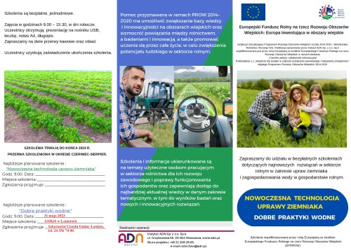 Bezpłatne szkolenia dla rolników – DOBRE PRAKTYKI WODNE