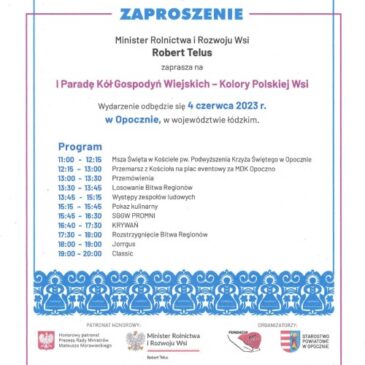Zaproszenie Ministra Rolnictwa i Rozwoju Wsi na I Paradę Kół Gospodyń Wiejskich – Kolory Polskiej Wsi