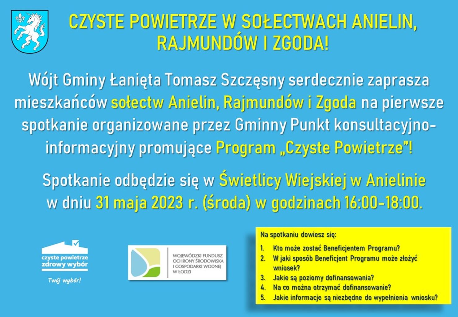 Zaproszenie na Czyste Powietrze w Anielinie