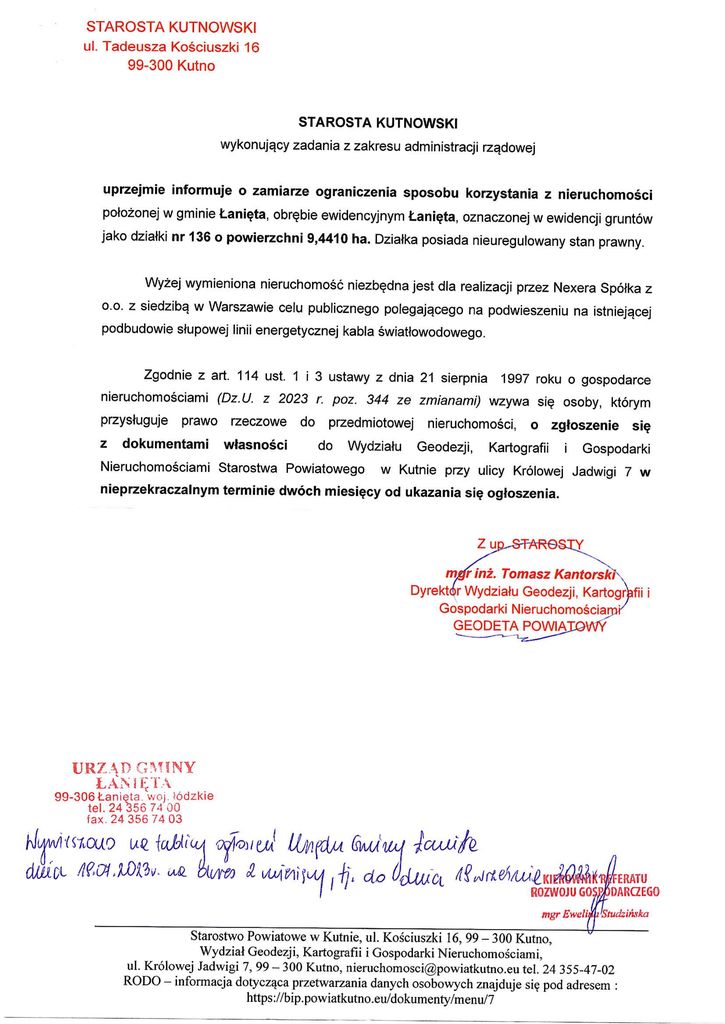 Informacja Starosty Kutnowskiego