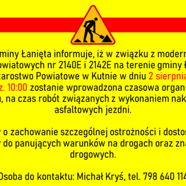 Komunikat o czasowej organizacji ruchu na drogach powiatowych nr 2140E i 2142E