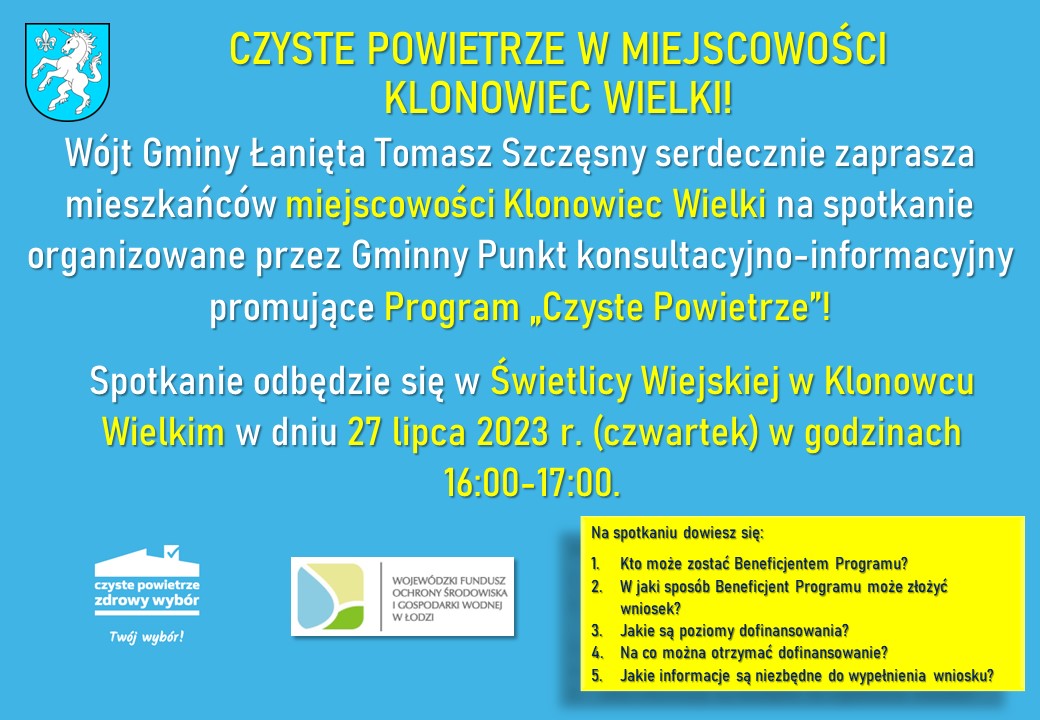 Zaproszenie na Czyste Powietrze w Klonowcu Wielkim