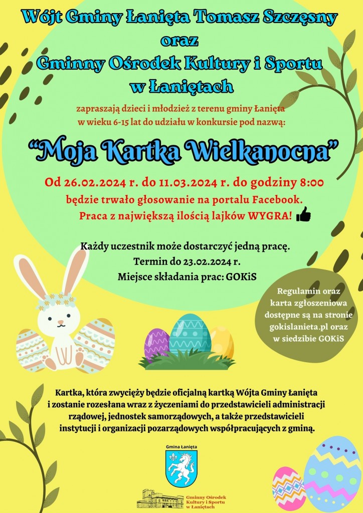 Plakat Wójt Gminy Łanięta Tomasz Szczęsny oraz Gminny Ośrodek Kultury i Sportu w Łaniętach -2