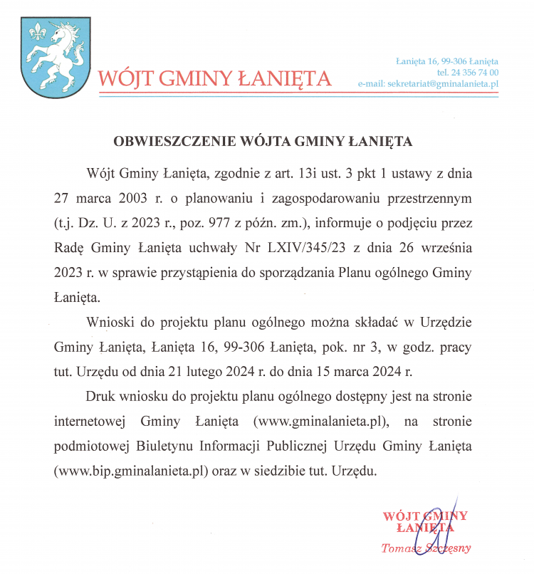 Plan ogólny obwieszczenie