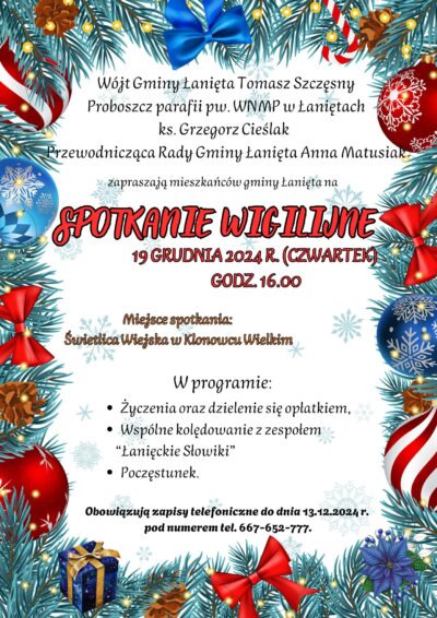 Zaproszenie na SPOTKANIE WIGILIJNE