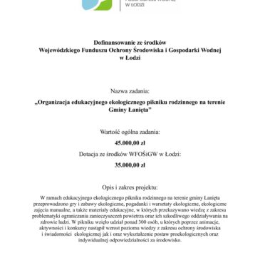 Organizacja edukacyjnego ekologicznego pikniku rodzinnego na terenie Gminy Łanięta