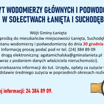 ODCZYT WODOMIERZY GŁÓWNYCH I PODWODOMIERZY W SOŁECTWACH ŁANIĘTA I SUCHODĘBIE