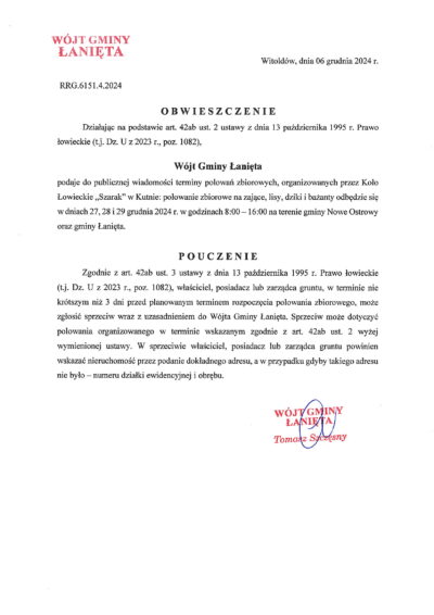 Obwieszczenie- polowanie zbiorowe