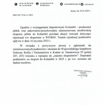 Możliwość eksportu jabłek do Kolumbii.