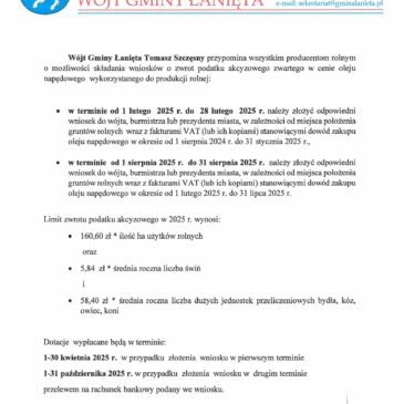 Zwrot podatku akcyzowego zawartego w cenie oleju napędowego wykorzystywanego do produkcji rolnej