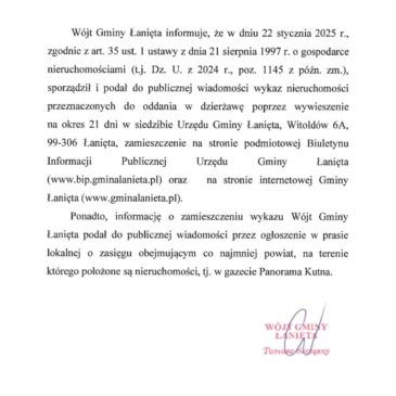 Wykaz działek przeznaczonych do oddania w dzierżawę