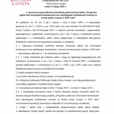 Konsultacje Społeczne dot. projektu Programu Opieki nad zwierzętami bezdomnymi na 2025