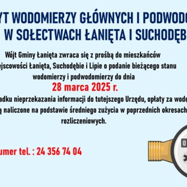 ODCZYT WODOMIERZY GŁÓWNYCH I PODWODOMIERZY W SOŁECTWACH ŁANIĘTA I SUCHODĘBIE