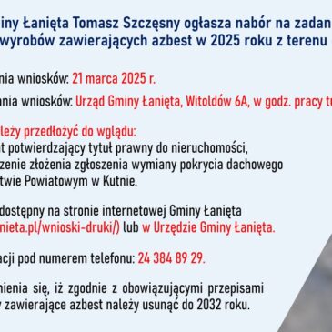 OGŁOSZENIE – NABÓR WNIOSKÓW NA USUWANIE AZBESTU W 2025 R.