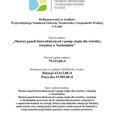Montaż paneli fotowoltaicznych i pomp ciepła dla świetlicy wiejskiej w Suchodębiu