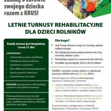 KRUS zaprasza na bezpłatne turnusy rehabilitacyjne dla dzieci rolników!