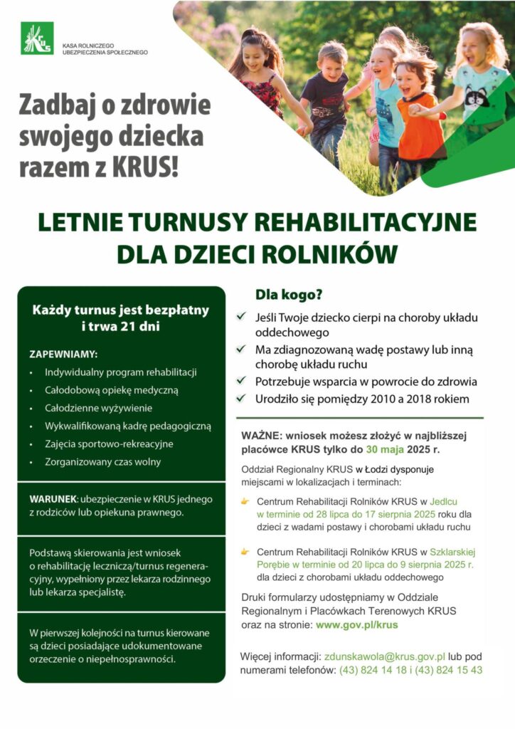 KRUS zaprasza na bezpłatne turnusy rehabilitacyjne dla dzieci rolników!