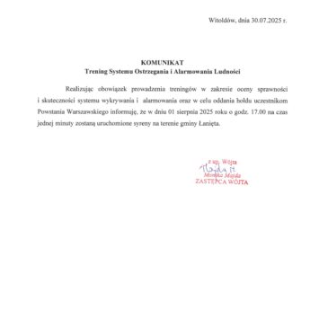 Komunikat- Trening Systemu Ostrzegania i Alarmowania Ludności