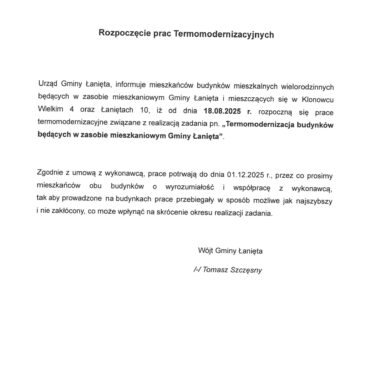 Uwaga mieszkańcy budynków Klonowiec Wielki 4 oraz Łanięta 10!