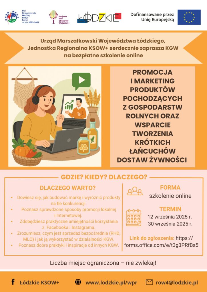 bezpłatne szkolenie online dla Kół Gospodyń Wiejskich z terenu naszego województwa.