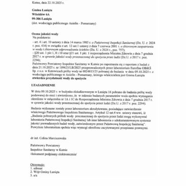 Ocena jakości wody – Anielin- Pomarzany
