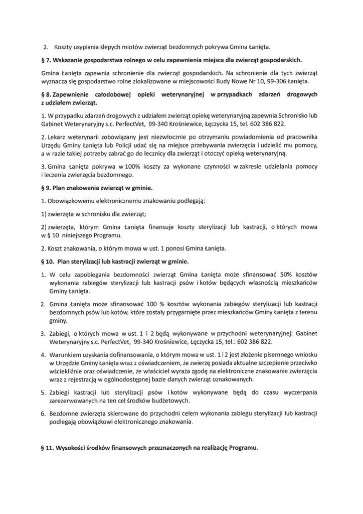 Zarządzenie Nr 10/2026 Wójta Gminy Łanięta z dnia 22 stycznia 2026 r. w sprawie przeprowadzenia konsultacji społecznych projektu "Programu opieki nad zwierzętami bezdomnymi oraz zapobiegania bezdomności zwierząt na terenie gminy Łanięta w 2026 roku" 