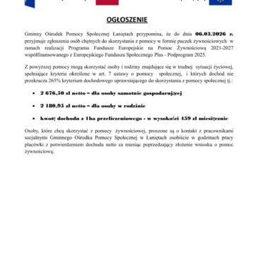 Ogłoszenie- paczki żywnościowe