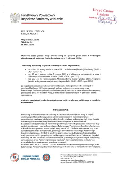 Okresowa ocena jakości wody II pół. 2025