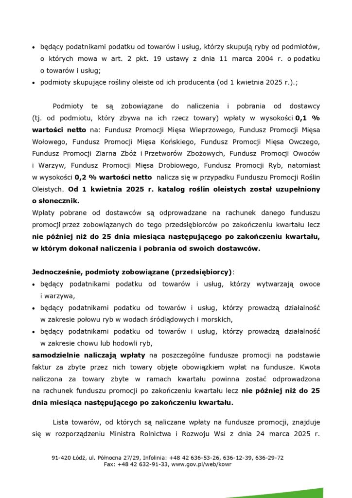 Ważna informacja dla branży rolno-spożywczej