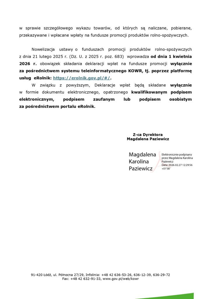 Ważna informacja dla branży rolno-spożywczej