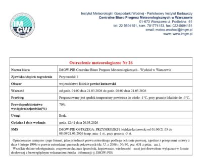 Uwaga! Przymrozki