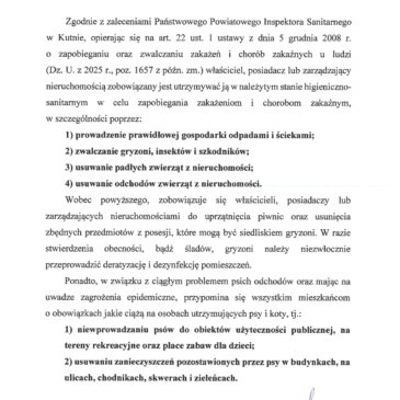 Zalecenia Państwowego Powiatowego Inspektora Sanitarnego w Kutnie dot. utrzymywania nieruchomości w należytym stanie higieniczno-sanitarnym