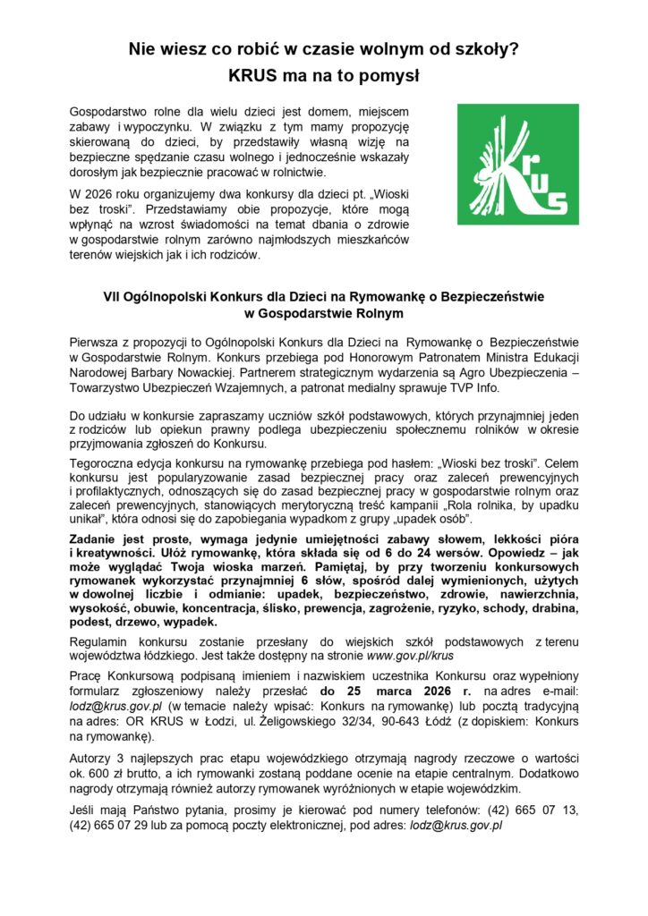 Informacja o konkursach KRUS