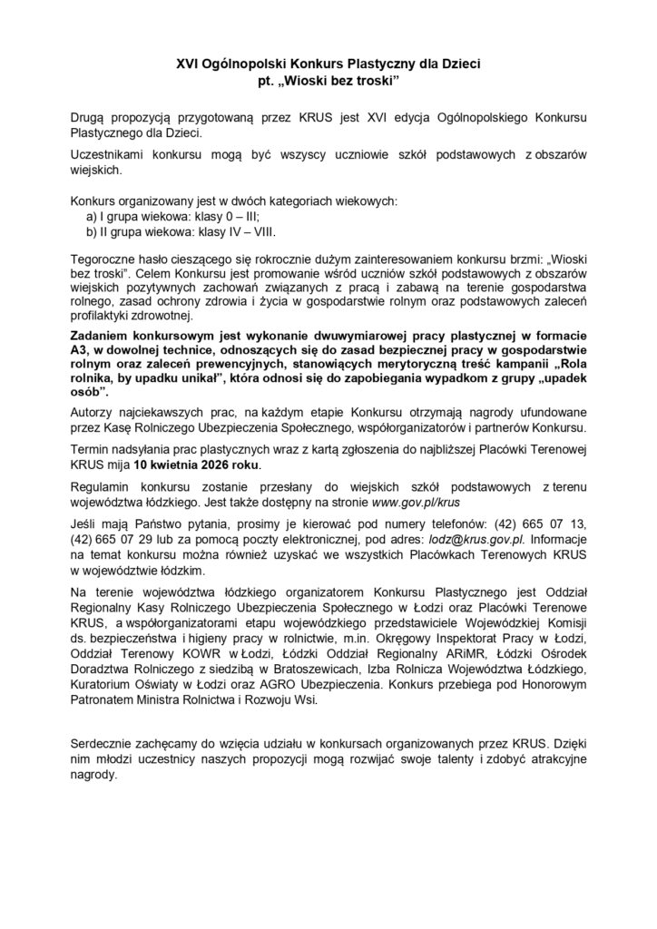 Informacja o konkursach KRUS