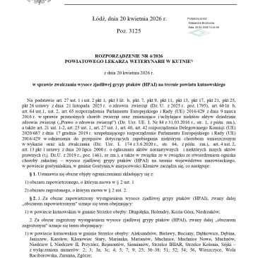 Komunikat w związku z wystąpieniem wysoce zjadliwej grypy ptaków (HPAI)
